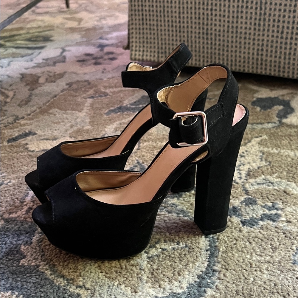 Candie's Black Peep-Toe Platform Heels